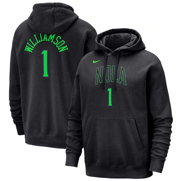Men's New Orleans Pelicans #1 Zion Williamson Black 2023/24 City Edition Name & Number Pullover Hoodie